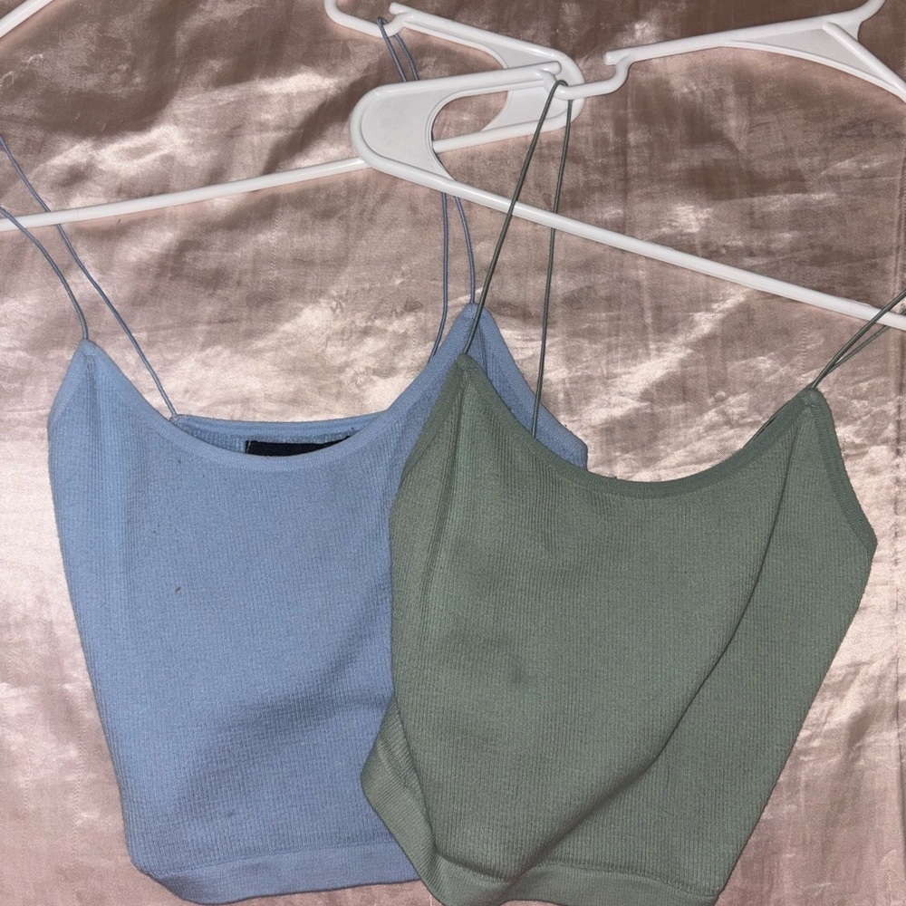 Streetwear Society Blue and Green Fitted Crop Camisoles